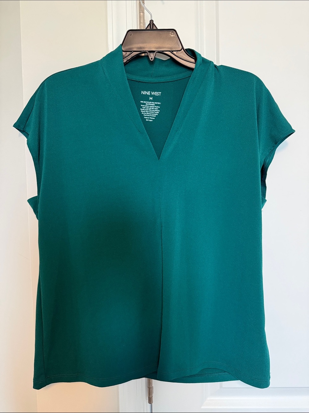 Nine West Teal Green V-Neck Cap Sleeve Blouse